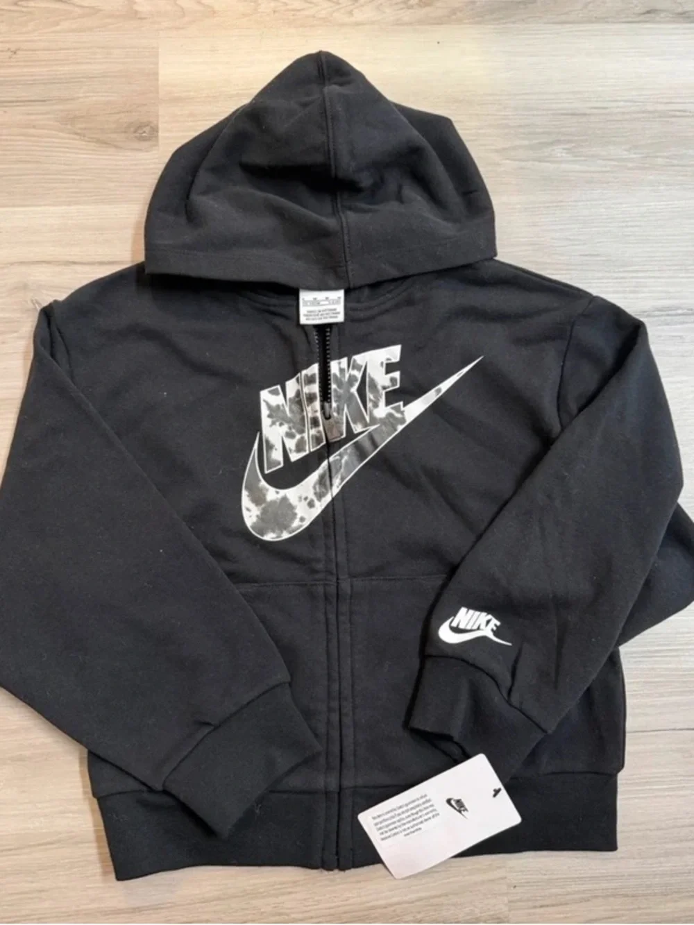 Nike Black Kids Zip-Up Hoodie with Marble Swoosh
